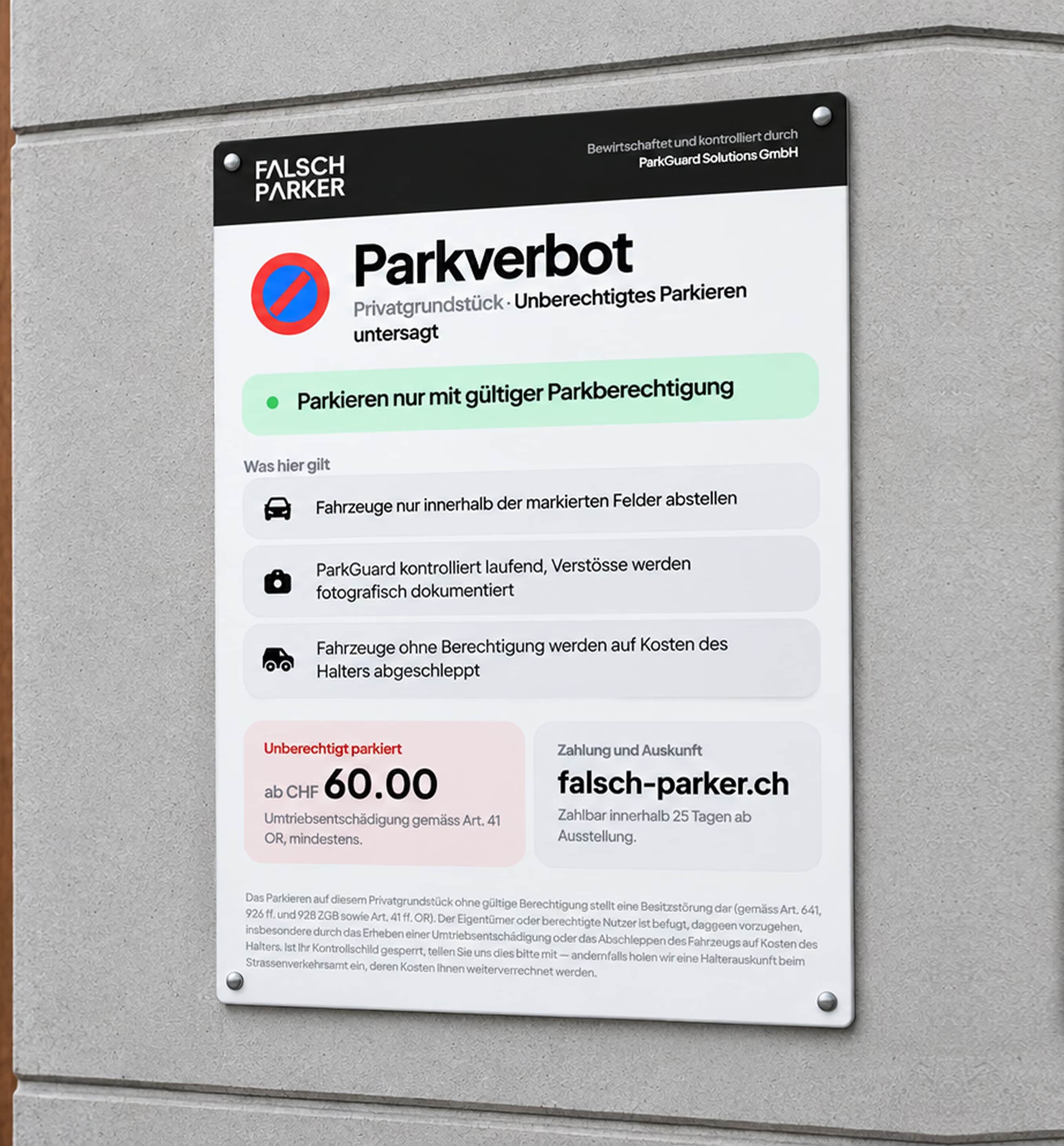 Parkschilder mit Privatparkplatz-Hinweisen