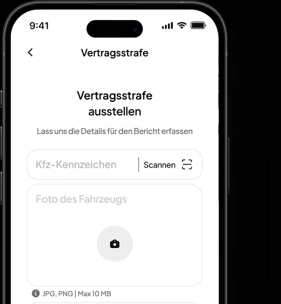 FalschParker: Formular zum Ausstellen einer Vertragsstrafe mit Kennzeichen-Scan