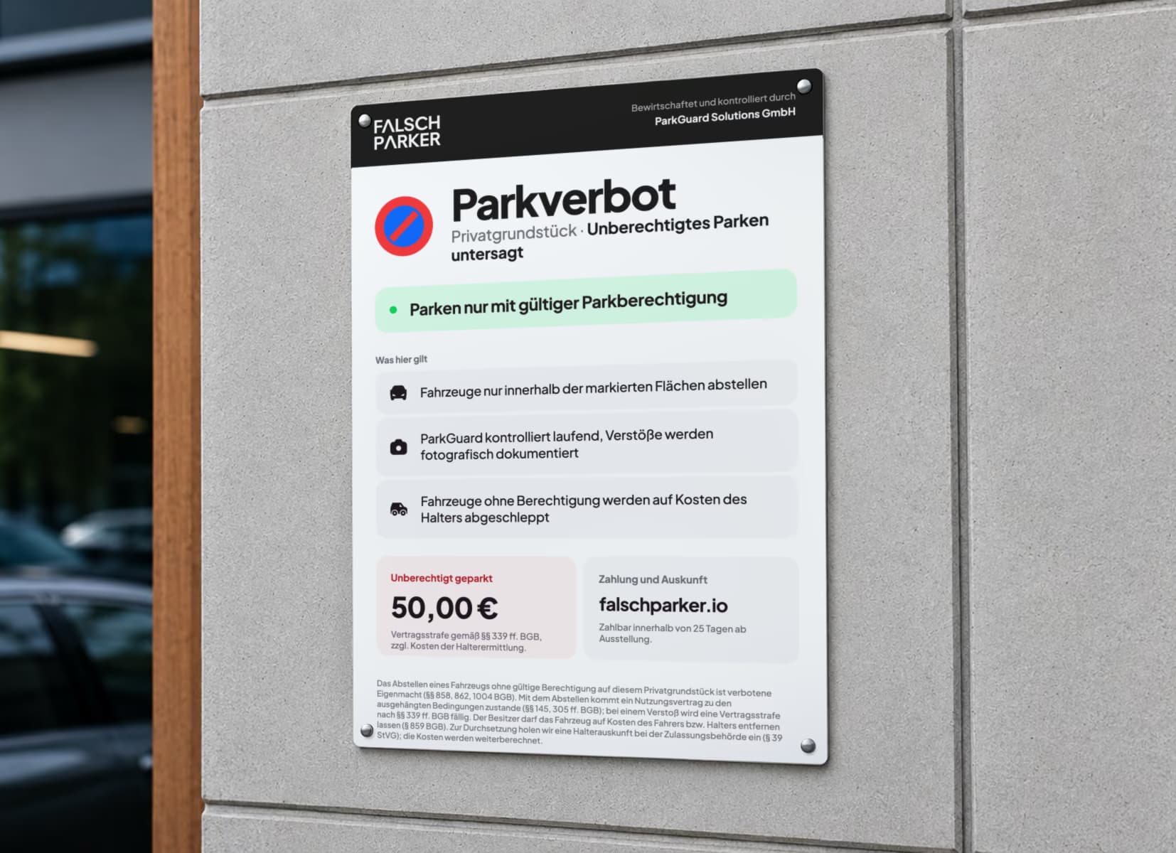 Parkschilder mit Privatparkplatz-Hinweisen