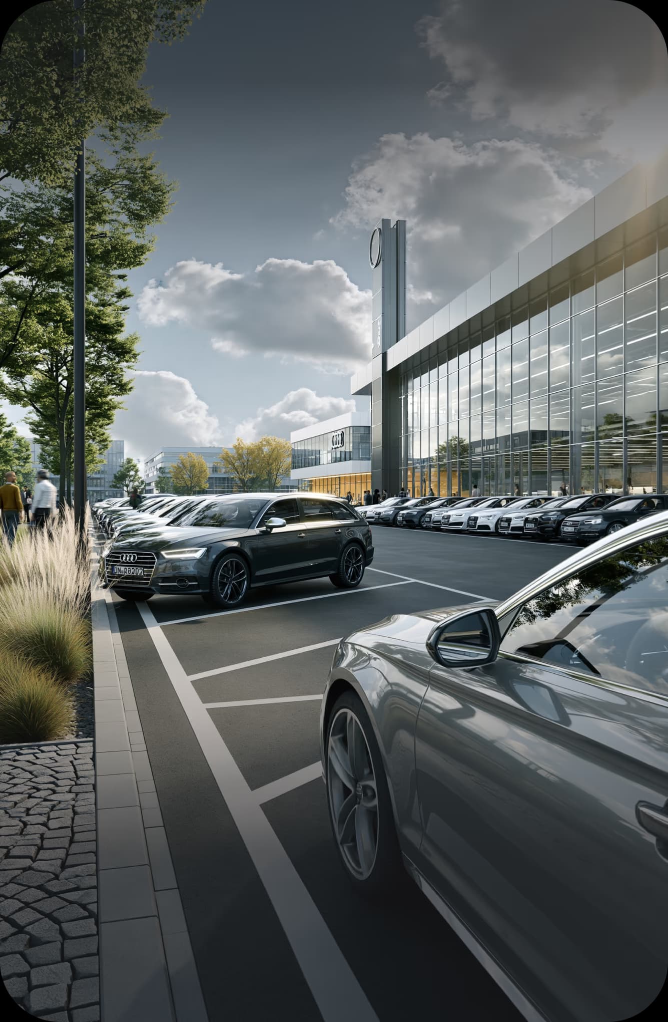 Parking and access roads in a commercial and industrial park