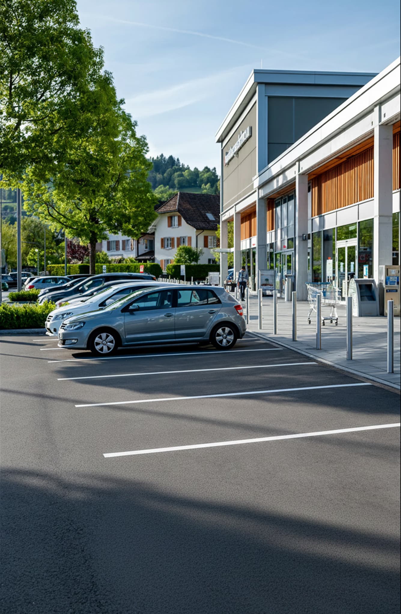 Shopping centre car park with many vehicles