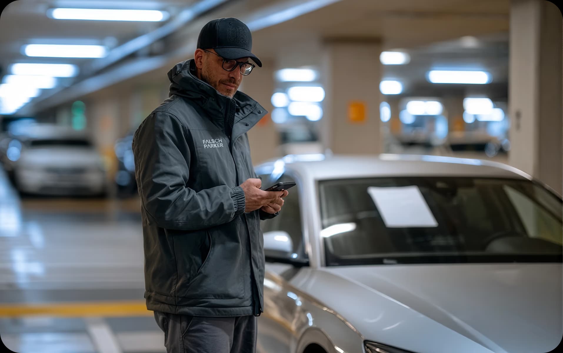 A FalschParker ParkGuard monitoring a car park on site