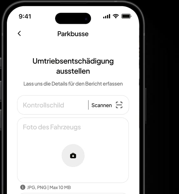 FalschParker app: the form for issuing a compensation claim, with plate scanning