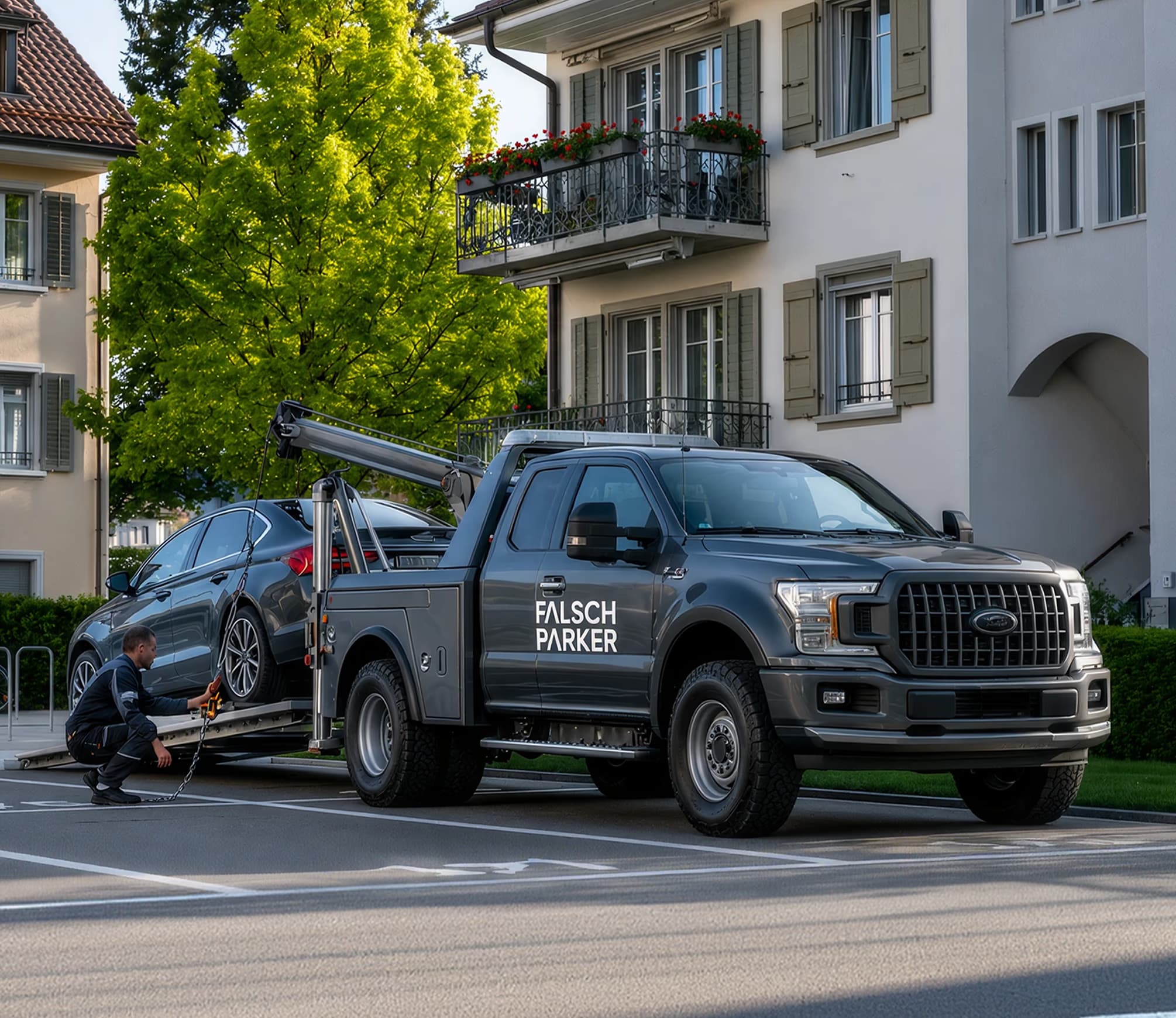 Tow truck removing a wrongly parked vehicle