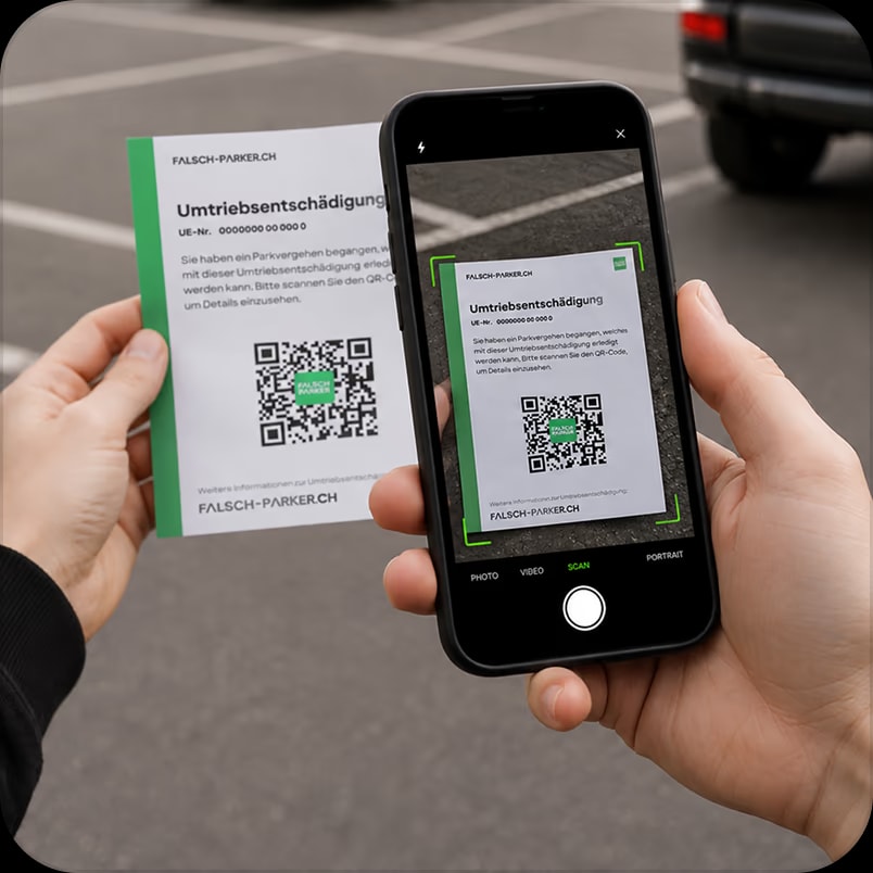 The QR code on a contractual penalty being scanned with a smartphone