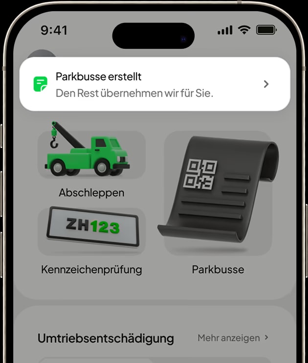 The FalschParker app confirming the issued contractual penalty