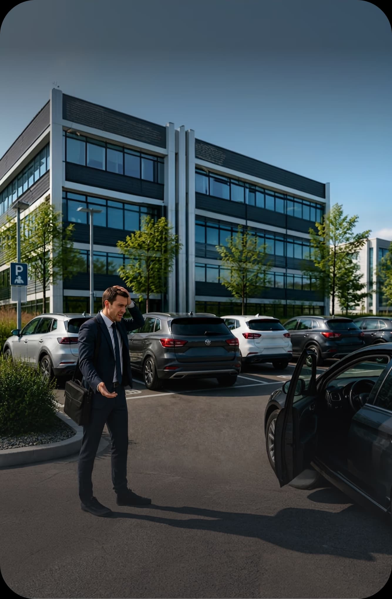 Vehicles of outside parkers on a company car park