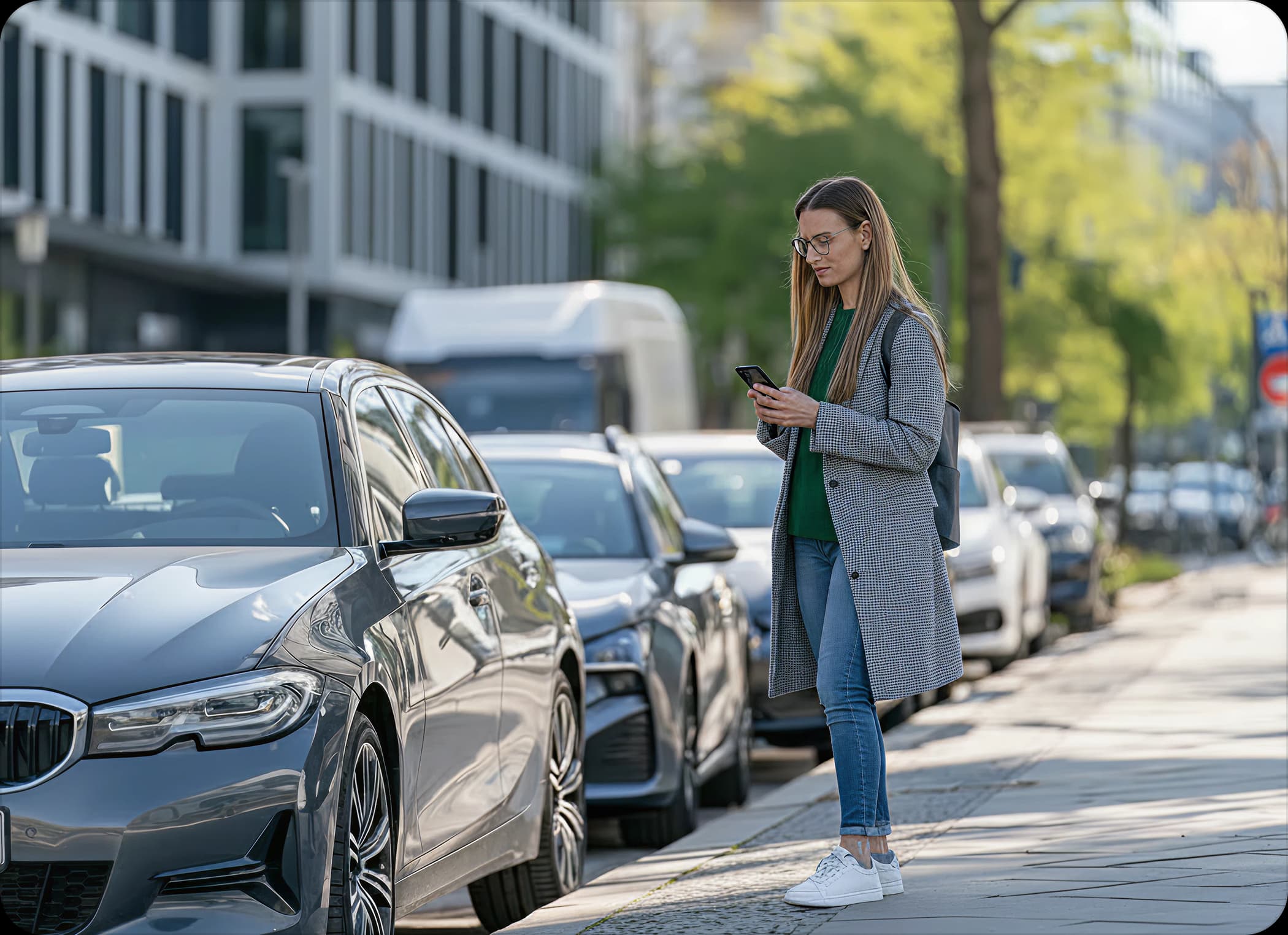 A person capturing a wrongful parker at the kerbside with the FalschParker app