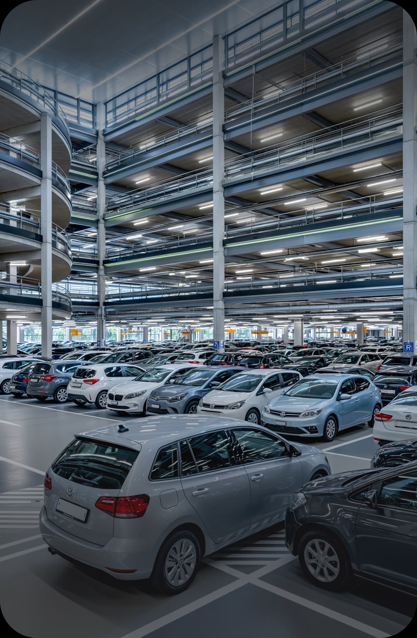 A large facility with several parking levels