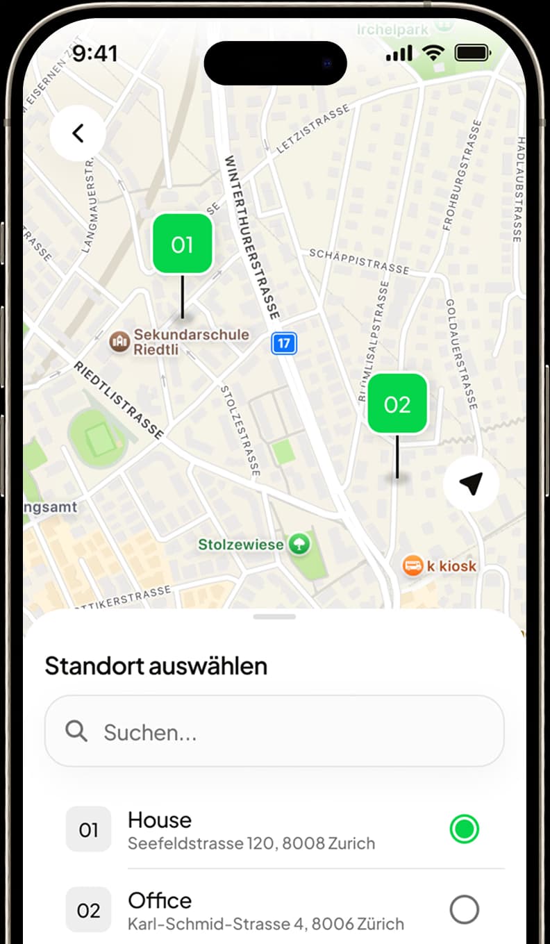 FalschParker app: map view for choosing a saved location
